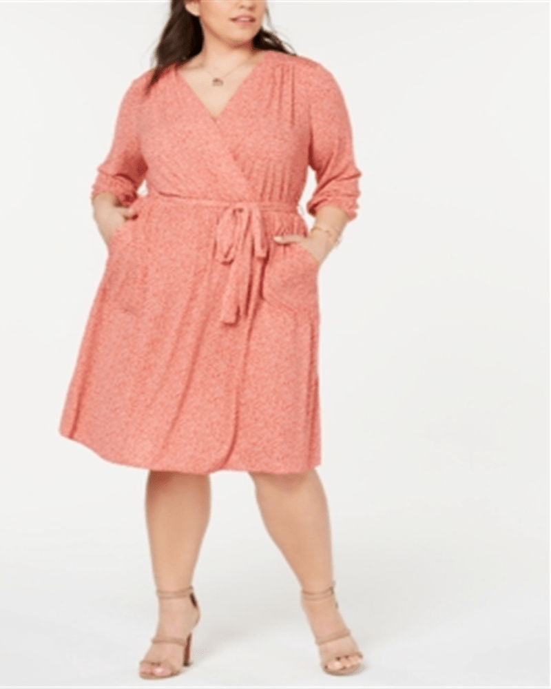 Front of a model wearing a size 1X Monteau Women's Trendy Plus Printed Fit & Flare Dress Orange Size 1X in Orange by Monteau. | dia_product_style_image_id:313201